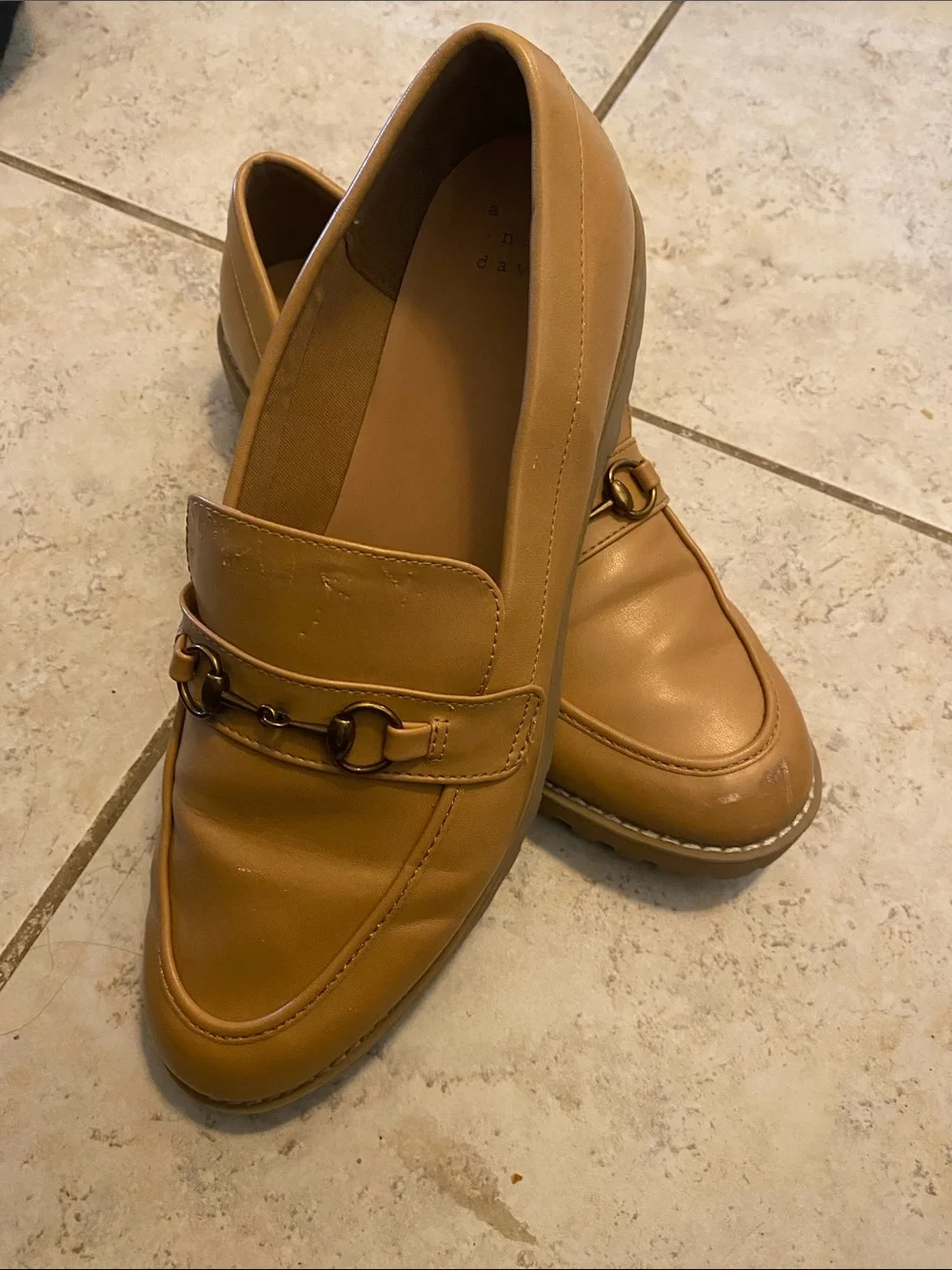 A New Day Tan Leather Slip-On Loafers for women